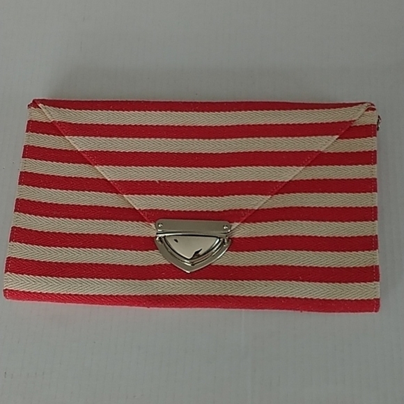 Mudo Handbags - Mudo Accessories Portfolio Envelope Bag Clutch Crossbody Red and White Stripe